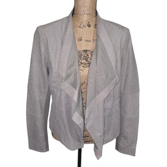 G. I. L. I. Leather Jacket Open Front Drape Cascading Blazer Taupe Gray Size 10 - Picture 1 of 9